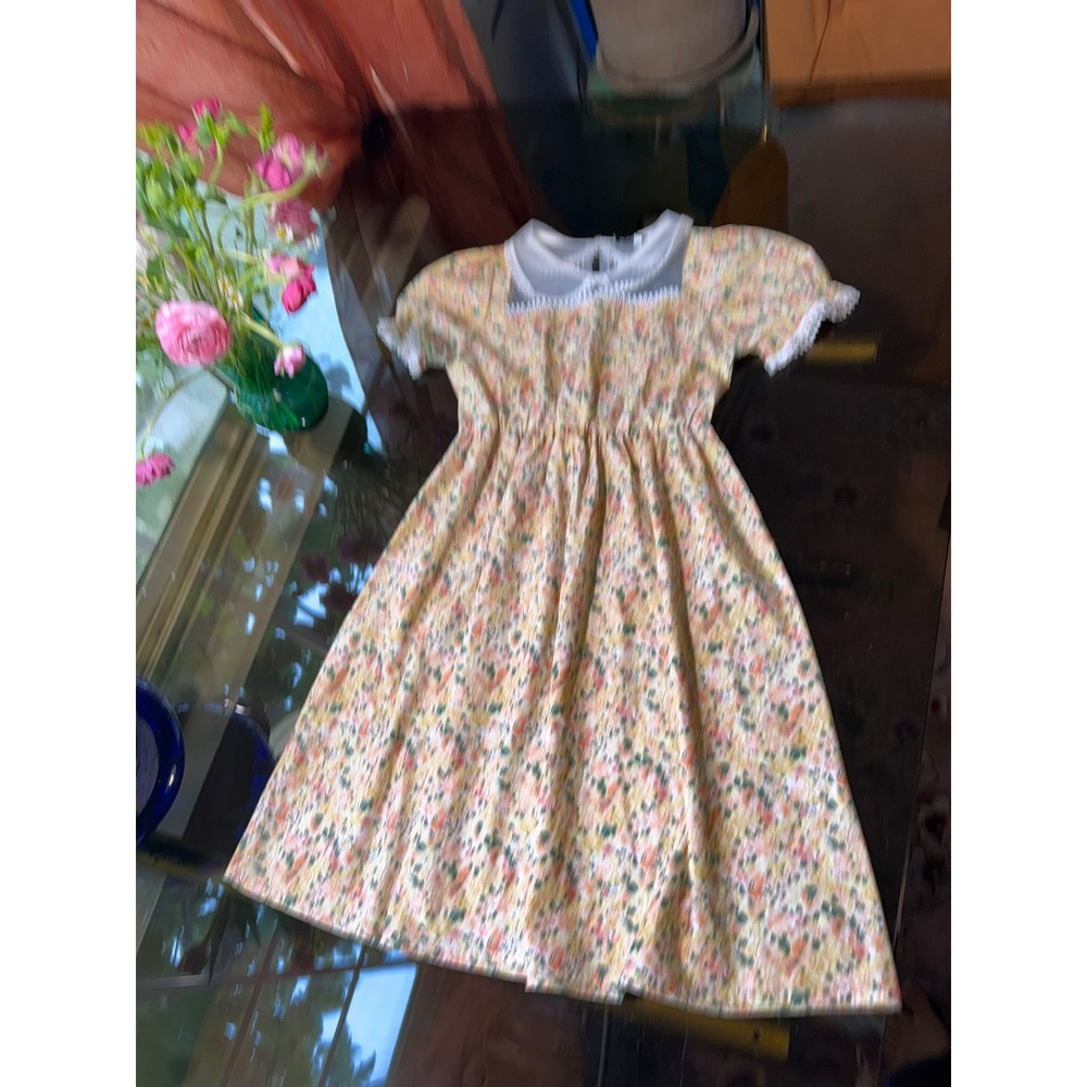 Vintage Scarlet Darkness Girls Floral Cottagecore Dress Lace Trim Size 12Y